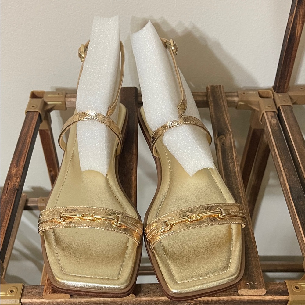 Michael Kors Lena Metallic Leather Flat Sandals NWT